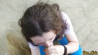 Passionate Public Blowjob from a Cute Blue-eyed Beautiful Schoolgirl and a Mouthful of Cum