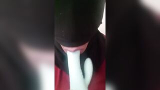 Masked Latina Sloppy Deep Throating a Dildo