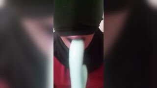 Masked Latina Sloppy Deep Throating a Dildo