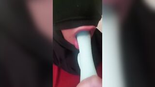 Masked Latina Sloppy Deep Throating a Dildo