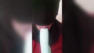 Masked Latina Sloppy Deep Throating a Dildo