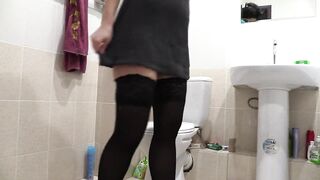 Pissing off White Panties Mature Slim MILF in Stockings