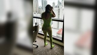 Mi Pana Bailando Super Sexy in Nylon Fishnet Bodysuit ????????????