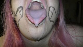 Cumslut wife covered in cum, swallow huge drooling cumshots