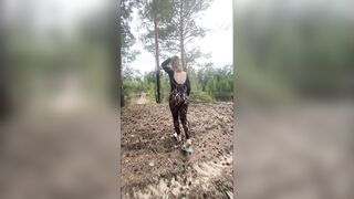 Public Naked Walk in the Woods, Pink Cream Pussy, Cum Flows out on Clothes. Dangerous Sex on the