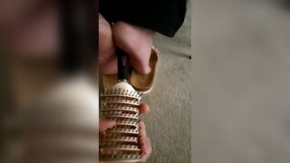 Mature feet tickle under chair 2