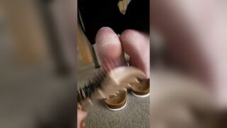 Mature feet tickle under chair 2