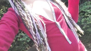 Nerdy Faery Wets her Red Romper in the Woods