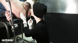 Fingering his virgin ass in medical gloves