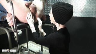 Fingering his virgin ass in medical gloves