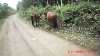 (Onlyfans.com/heatherdeep) HD peeing next to horse in jungle