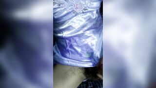 Cumshot on purple satin nightdress