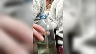 Sexy little Pee Slut Sarah Evans Drinks her own Pee in Public for her Fans. Cum Follow her Twitter