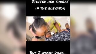 Nerdy girl gives blowjob to stranger in elevator during Comic-Con