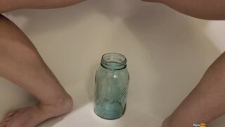 Girl Pees in a Mason Jar & Almost Fills it up!