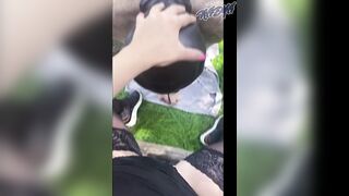 Mistress pussy licking on the public park