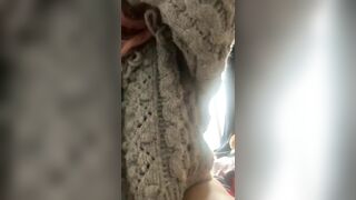 A girl in a sweater hides her face and cowgirl in clothes [pov sex】