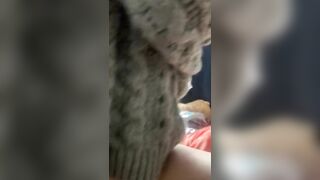 A girl in a sweater hides her face and cowgirl in clothes [pov sex】