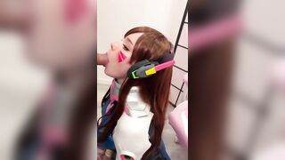 Girl Cosplay D.Va from Overwatch and Sucks Dick till Facial