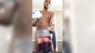 Sexy Tall Hung Stud Makes A Smoothie Naked