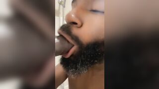 Sexy Milk Chocolate Sucks & Gags On HUGE Black Dick Dildo While In Shower | Papa Bare