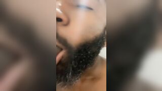 Sexy Milk Chocolate Sucks & Gags On HUGE Black Dick Dildo While In Shower | Papa Bare