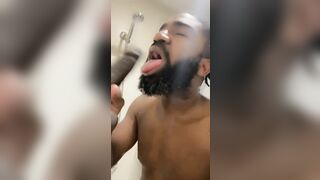 Sexy Milk Chocolate Sucks & Gags On HUGE Black Dick Dildo While In Shower | Papa Bare