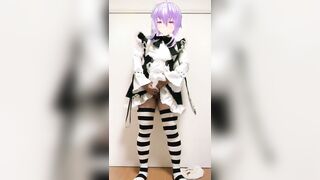 【個人撮影】素人男の娘メイドがパンツを下ろしてペニクリにローター装着して手放しで射精しちゃうエロ動画【女装コスプレレイヤー】