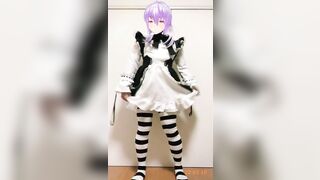 【個人撮影】素人男の娘メイドがパンツを下ろしてペニクリにローター装着して手放しで射精しちゃうエロ動画【女装コスプレレイヤー】