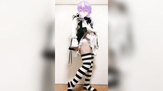 【個人撮影】素人男の娘メイドがパンツを下ろしてペニクリにローター装着して手放しで射精しちゃうエロ動画【女装コスプレレイヤー】