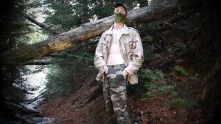 Military Soldier Pissing Alone in Winter Woodland Forest After Cruising the Mountains For Horny Men!