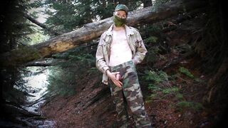 Military Soldier Pissing Alone in Winter Woodland Forest After Cruising the Mountains For Horny Men!