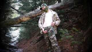 Military Soldier Pissing Alone in Winter Woodland Forest After Cruising the Mountains For Horny Men!