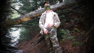 Military Soldier Pissing Alone in Winter Woodland Forest After Cruising the Mountains For Horny Men!