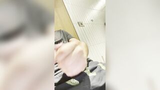 boy shoots his load in airport shower