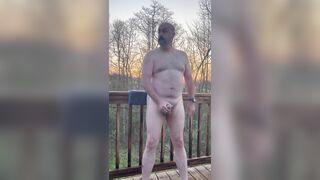 Masturbating on the deck while enjoying nature and the sunrise