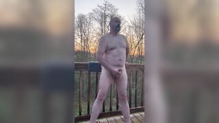 Masturbating on the deck while enjoying nature and the sunrise