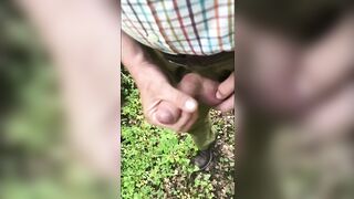 Outdoors wanking in the woods with the wife