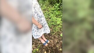 Outdoors wanking in the woods with the wife