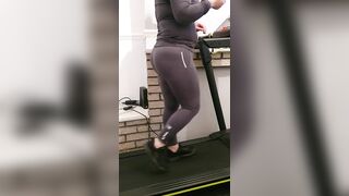 Step mom caught on treadmill without panties under leggings get fucked by husband