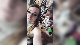 Cute trans girl redhead in sweater a teases and plays