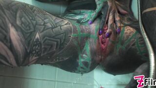 Heavily TATTOO model ANAL masturbation in shower - clean asshole, enema fetish, anal gape, PISS