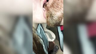 POV Blowjob CIM Cum Swapping Couple Cum Kiss In A Public Washroom At The Mall After She Goes Pee