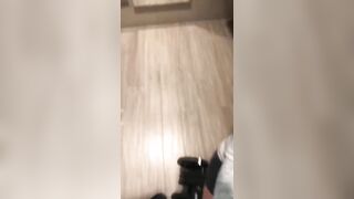 POV Blowjob CIM Cum Swapping Couple Cum Kiss In A Public Washroom At The Mall After She Goes Pee