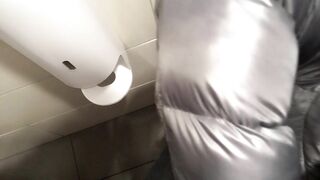 Sucking friend´s cock at public toilet and getting cum in mouth