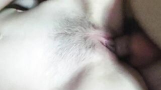 Fucked a wet pussy of a girlfriend close-up. Passionate sex and moans