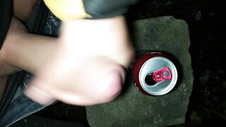 Sweetening friend´s energy drink with cum - Outdoor cumshot into can