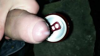 Sweetening friend´s energy drink with cum - Outdoor cumshot into can