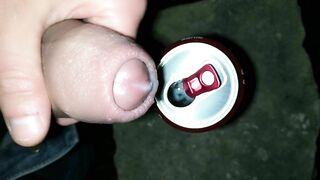 Sweetening friend´s energy drink with cum - Outdoor cumshot into can