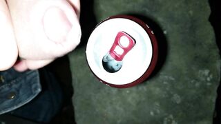 Sweetening friend´s energy drink with cum - Outdoor cumshot into can